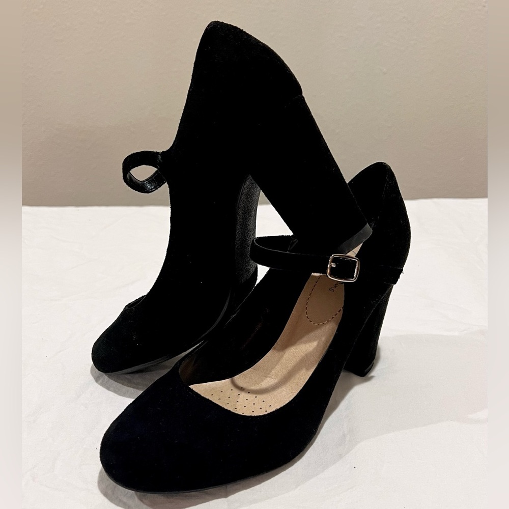 J. Adams Suede Mary Jane Block Heels - Black